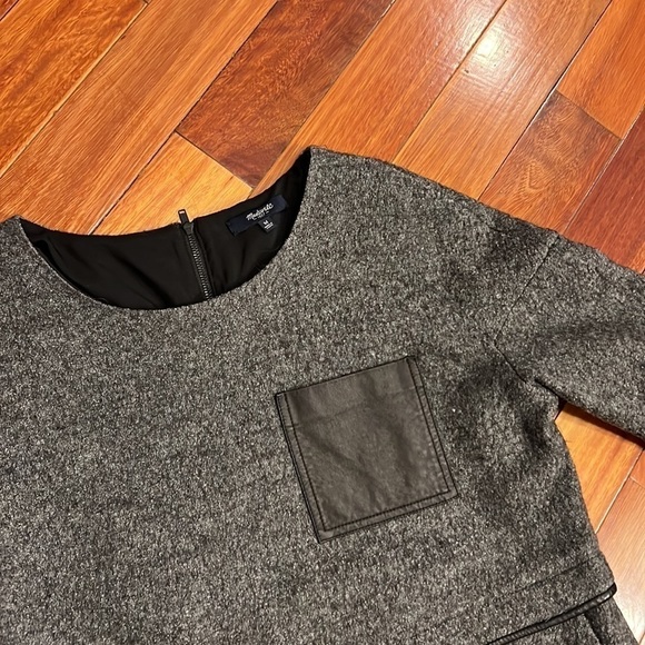 ⭐️ Madewell Leather Pocket Installation Dress Gray Black Wool Medium - Picture 6 of 10